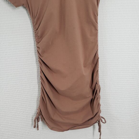 Full Tilt Ruched Mini Dress Womens Small Brown Stretch Bodycon Short Sleeve - Picture 4 of 16